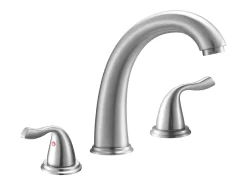 Misturador de Banheira Romana SucceBuy, Torneira de Banheira Cascata Pescoço de Cisne, Conjunto de Torneiras 3 Furos com 2 Maçanetas, Montagem sobre Bancada