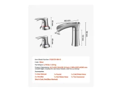 Misturador de Banheira Romana SucceBuy, Torneira de Banho Cascata, Conjunto de Torneiras 3 Furos com 2 Maçanetas, em Liga de Zinco, Montagem sobre Bancada
