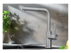 Misturador de cozinha em aço inox escovado BLANCO LANORA-S com ducha extraível e bica orientável 190°