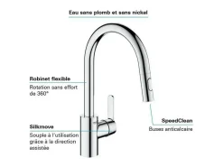 Misturador de Cozinha GROHE Get com Ducha Extraível e Bico em U - Supersteel