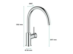 Misturador monocomando de lava-louças GROHE termostático em metal 33,2 cm