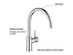 Misturador monocomando de lava-louças GROHE termostático em metal 33,2 cm