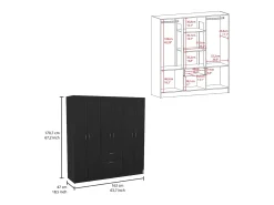 Mitu Roupeiro de 6 portas com uma gaveta e armário, 181 cm X 162 cm X 47.29 cm , Preto