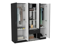 Mitu Roupeiro de 6 portas com uma gaveta e armário, 181 cm X 162 cm X 47.29 cm , Preto