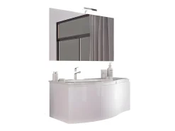 Mobile da bagno sospeso bianco lucido "Malani" 3 ante con specchio LED e lavabo integrado cm 105x50 55h