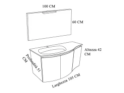 Mobile da bagno sospeso bianco lucido "Malani" 3 ante con specchio LED e lavabo integrado cm 105x50 55h
