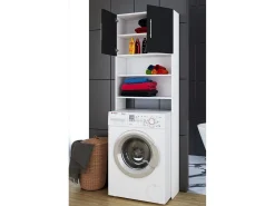 Mobiliário de casa de banho armário de máquina de lavar Jutas Branco/Preto B. 64 x A. 190 x P. 25 cm