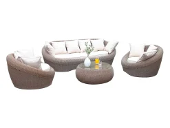 Mobiliário de jardim em resina entrançada castanho 3+1+1 mesa - WHITEHEAVEN