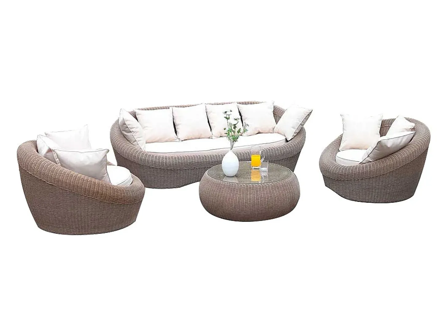 Mobiliário de jardim em resina entrançada castanho 3+1+1 mesa - WHITEHEAVEN