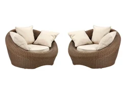 Mobiliário de jardim em resina entrançada castanho 3+1+1 mesa - WHITEHEAVEN
