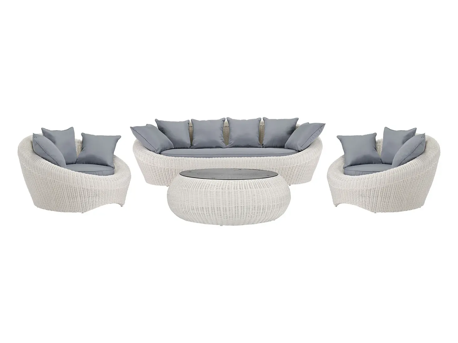 Mobiliário jardim resina entrançada marfim 3+1+1 mesa - WHITEHEAVEN