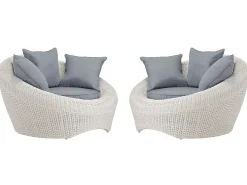 Mobiliário jardim resina entrançada marfim 3+1+1 mesa - WHITEHEAVEN