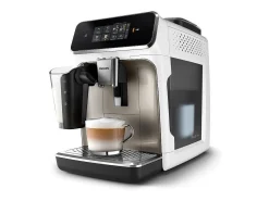 Máquina de café expresso automática Philips Série 2300 EP2339/40 LatteGo branco cromo, ecrã tátil, moinho cerâmico, filtro AquaClean