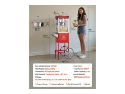 Máquina de Pipoca SucceBuy com Carrinho, Estourador de Milho 800 W, Grande Tigela de Aço Inoxidável 0,2 kg, 48 Chávenas por Lote, com Comando de 2 Botões