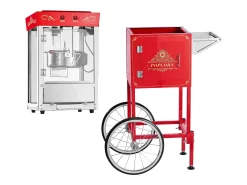 Máquina de Pipoca SucceBuy com Carrinho, Estourador de Milho 800 W, Grande Tigela de Aço Inoxidável 0,2 kg, 48 Chávenas por Lote, com Comando de 2 Botões