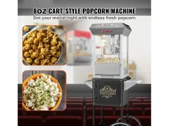Máquina de Pipocas SucceBuy, Máquina de Pipocas 850 W com Carrinho, Panela de 227 g para 48 Xícaras por Lote, Inclui 4 Colheres, Preto