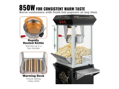 Máquina de Pipocas SucceBuy, Máquina de Pipocas 850 W com Carrinho, Panela de 227 g para 48 Xícaras por Lote, Inclui 4 Colheres, Preto