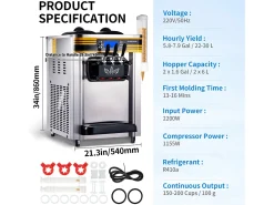 Máquina de Sorvete Mole SucceBuy, 22-30 L/H, 2200 W, Máquina de Sorvete Italiano Comercial Tronco 2x6 L