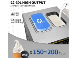 Máquina de Sorvete Mole SucceBuy, 22-30 L/H, 2200 W, Máquina de Sorvete Italiano Comercial Tronco 2x6 L