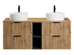 Móve casa banho estriado natural claro com nichos e lavatório pousar redondo 140 cm MADELA
