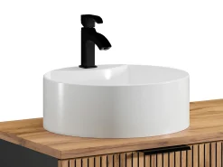 Móve casa banho estriado natural claro com nichos e lavatório pousar redondo 140 cm MADELA