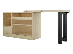 Móveis de bar、Buffet com mesa dobrável retrátil - grande espaço de arrumação - Natural e Preto