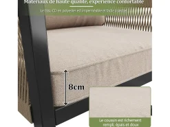 Móveis de jardim de metal, sofá modular e mesa de café, com 2 poltronas, 7-8 assentos, bege