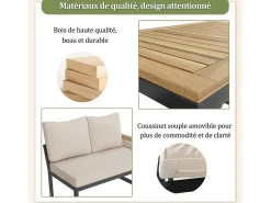 Móveis de jardim de metal, sofá modular e mesa de café, com 2 poltronas, 7-8 assentos, bege