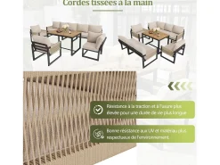 Móveis de jardim de metal, sofá modular e mesa de café, com 2 poltronas, 7-8 assentos, bege