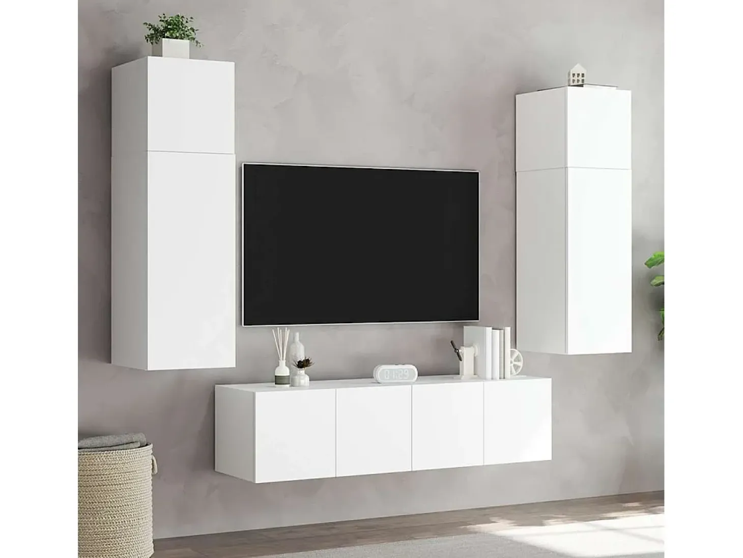 Móveis de parede p/ TV com luzes LED 2 pcs 80x35x31 cm branco