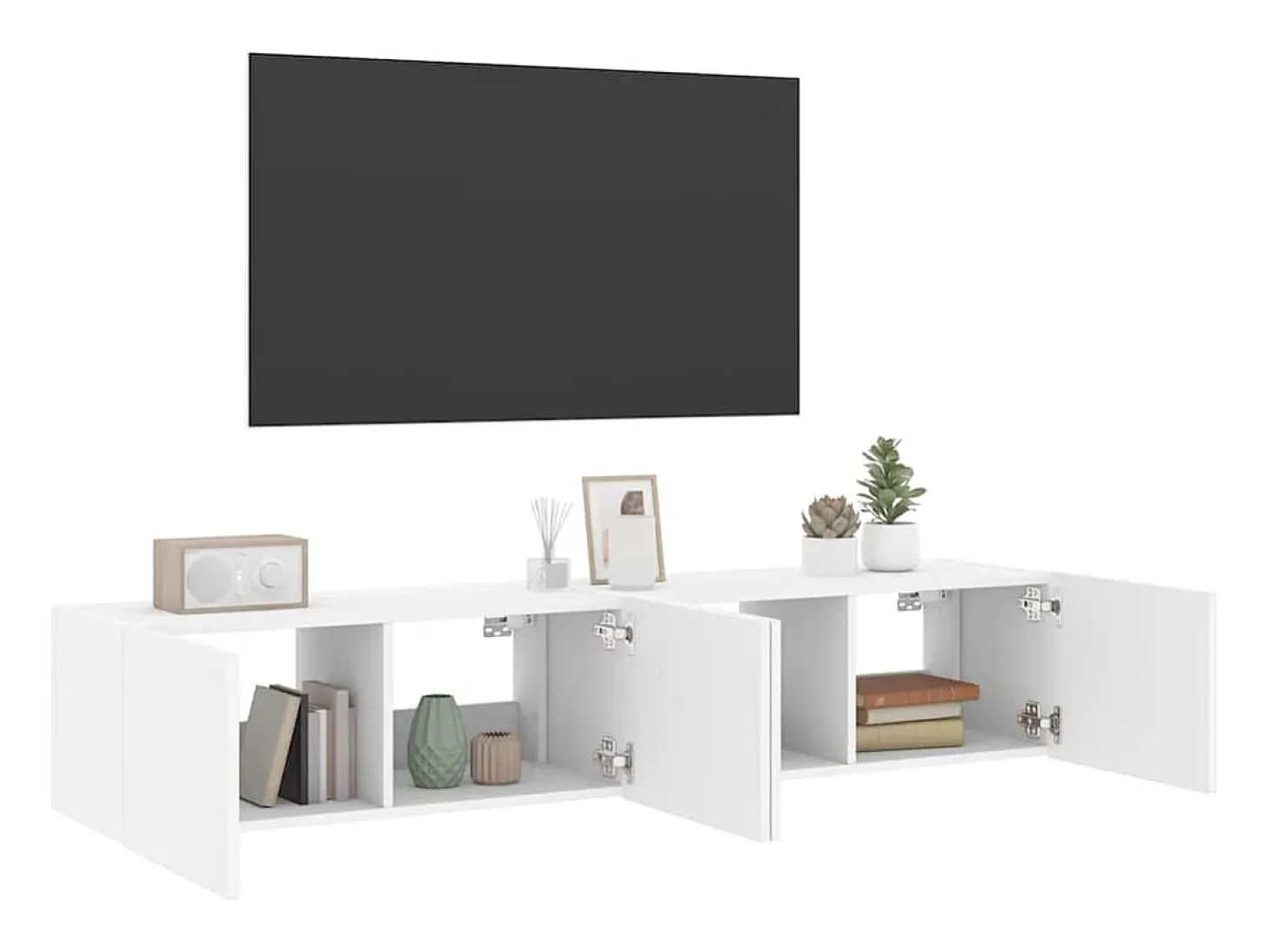 Móveis de parede p/ TV com luzes LED 2 pcs 80x35x31 cm branco