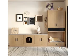 Móveis para animais de estimação - 79 x 40 x 160 cm - com tigela + cesto + arrumação e ganchos - aglomerado - natural