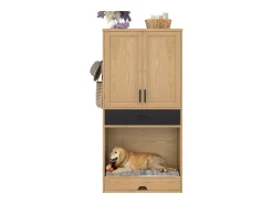 Móveis para animais de estimação - 79 x 40 x 160 cm - com tigela + cesto + arrumação e ganchos - aglomerado - natural