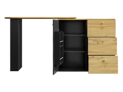 Móvel bar extensível - 138-204 x 39 x 104 cm - Mesa de jantar giratória 360° - com 1 porta + 3 gavetas - MDF - preto