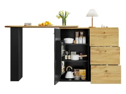 Móvel bar extensível - 138-204 x 39 x 104 cm - Mesa de jantar giratória 360° - com 1 porta + 3 gavetas - MDF - preto