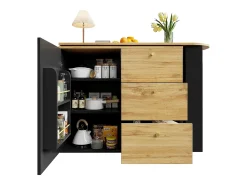 Móvel bar extensível - 138-204 x 39 x 104 cm - Mesa de jantar giratória 360° - com 1 porta + 3 gavetas - MDF - preto