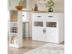 Móvel bar extensível - 138-204 x 39 x 104 cm - Mesa de jantar giratória 360° - com 2 portas + 1 gaveta - MDF - branco