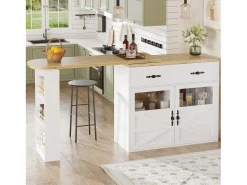 Móvel bar extensível - 138-204 x 39 x 104 cm - Mesa de jantar giratória 360° - com 2 portas + 1 gaveta - MDF - branco