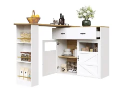 Móvel bar extensível - 138-204 x 39 x 104 cm - Mesa de jantar giratória 360° - com 2 portas + 1 gaveta - MDF - branco