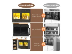 Móvel bar extensível - 135/203 x 39 x 92,8 cm - mesa giratória com LEDs + 4 gavetas - MDF - preto