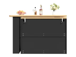 Móvel bar extensível - 135/203 x 39 x 92,8 cm - mesa giratória com LEDs + 4 gavetas - MDF - preto