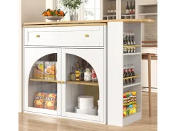 Móvel bar extensível - 138-204 x 39 x 104 cm - Mesa de jantar giratória 360° - com 2 portas + 1 gaveta - MDF - branco