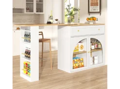 Móvel bar extensível - 138-204 x 39 x 104 cm - Mesa de jantar giratória 360° - com 2 portas + 1 gaveta - MDF - branco