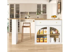 Móvel bar extensível - 138-204 x 39 x 104 cm - Mesa de jantar giratória 360° - com 2 portas + 1 gaveta - MDF - branco
