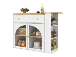 Móvel bar extensível - 138-204 x 39 x 104 cm - Mesa de jantar giratória 360° - com 2 portas + 1 gaveta - MDF - branco