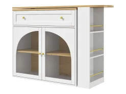 Móvel bar extensível - 138-204 x 39 x 104 cm - Mesa de jantar giratória 360° - com 2 portas + 1 gaveta - MDF - branco