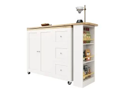 Móvel bar giratório - 2 portas, 2 gavetas e prateleiras de arrumação - 138/209 x 39 x 104 cm - Madeira MDF e vidro - Branco + natural