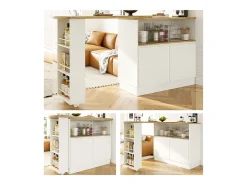 Móvel bar giratório - 120 x 90 x 103 cm - com prateleiras e vidro + 4 portas - MDF - branco