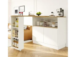Móvel bar giratório - 120 x 90 x 103 cm - com prateleiras e vidro + 4 portas - MDF - branco