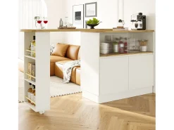 Móvel bar giratório - 120 x 90 x 103 cm - com prateleiras e vidro + 4 portas - MDF - branco